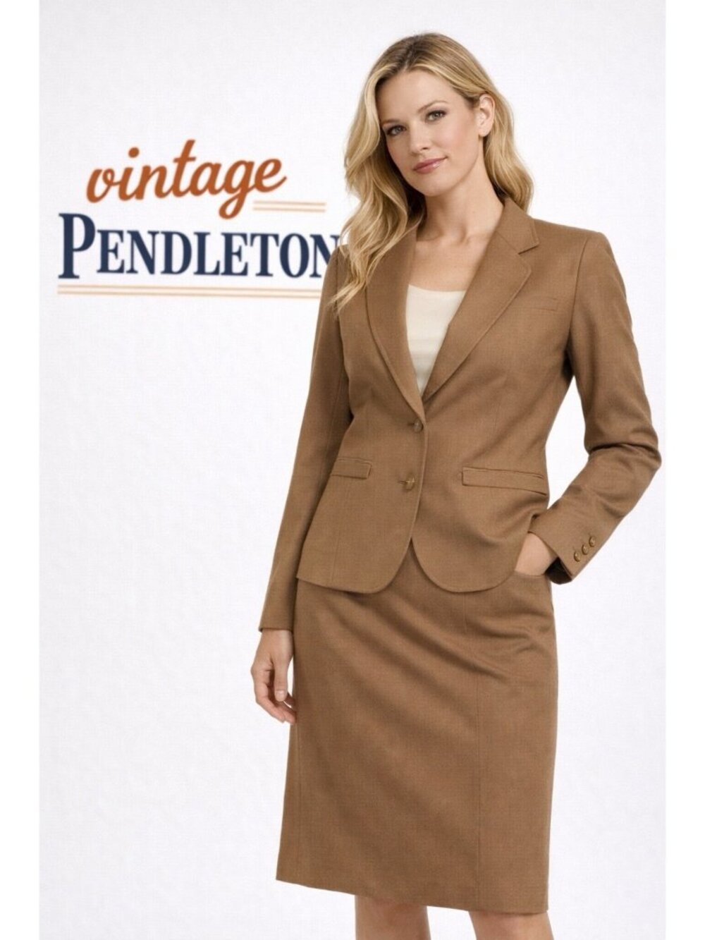Pendleton Womens Vtg Made USA Wool Skirt Suit 2 Pc Set Skirt Blazer M 8-10 Lined